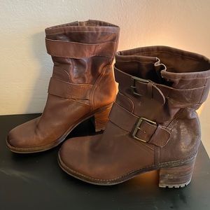 SAM EDELMAN Troy ☆ Moto Boot ☆ 3" Heel ☆ Brown Leather ☆ Buckle ☆ EUC